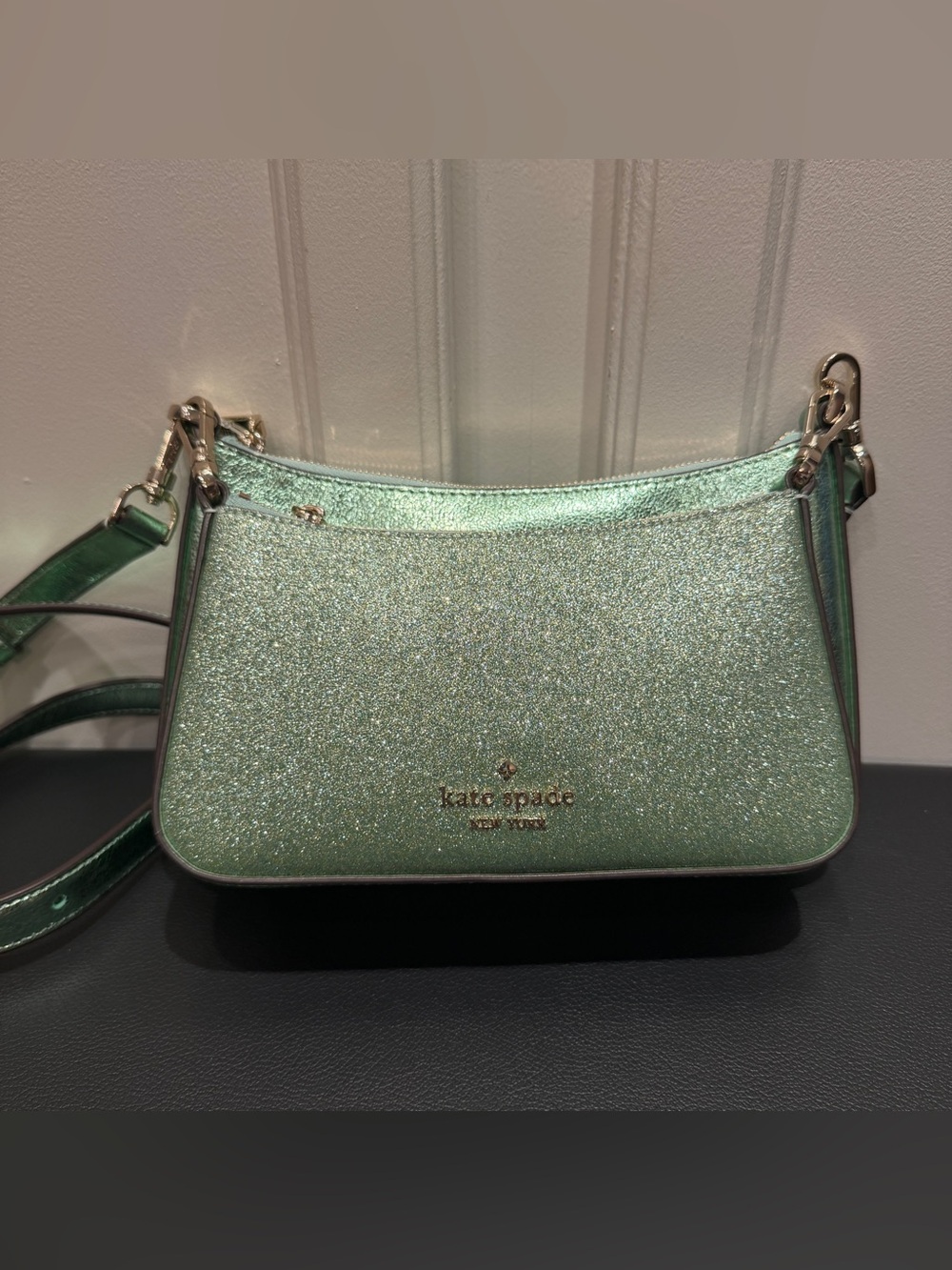 NWT Kate Spade NY Glitter Crossbody Duo Bag Seawater Green